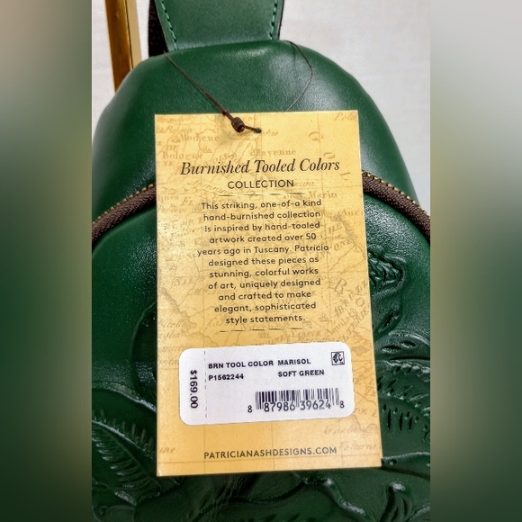 NWT Patricia Nash Marisol Tooled Leather sling bag, Soft Green - Picture 4 of 10